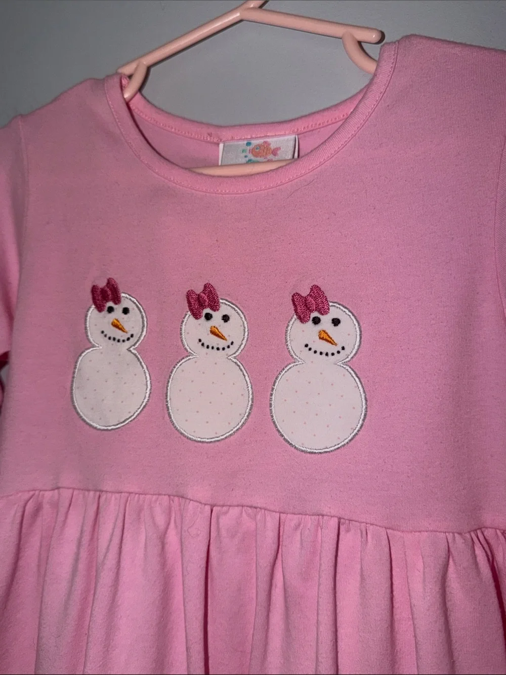 Stitchy Fish Girls Snowman Dress Size 3T Pink Long Sleeve Winter Preppy Cotton